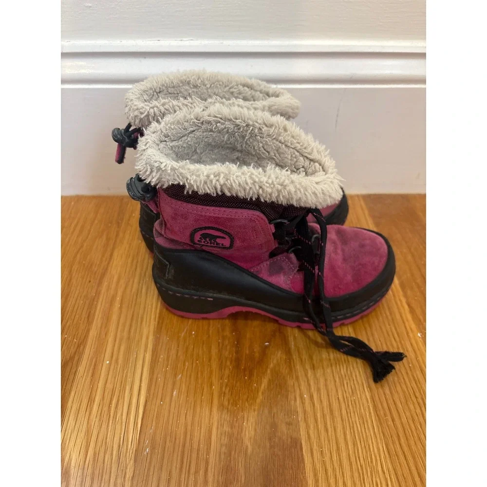 Sorel Girls Pink Black Faux Fur Waterproof Winter Snow Boots Size 13‎
